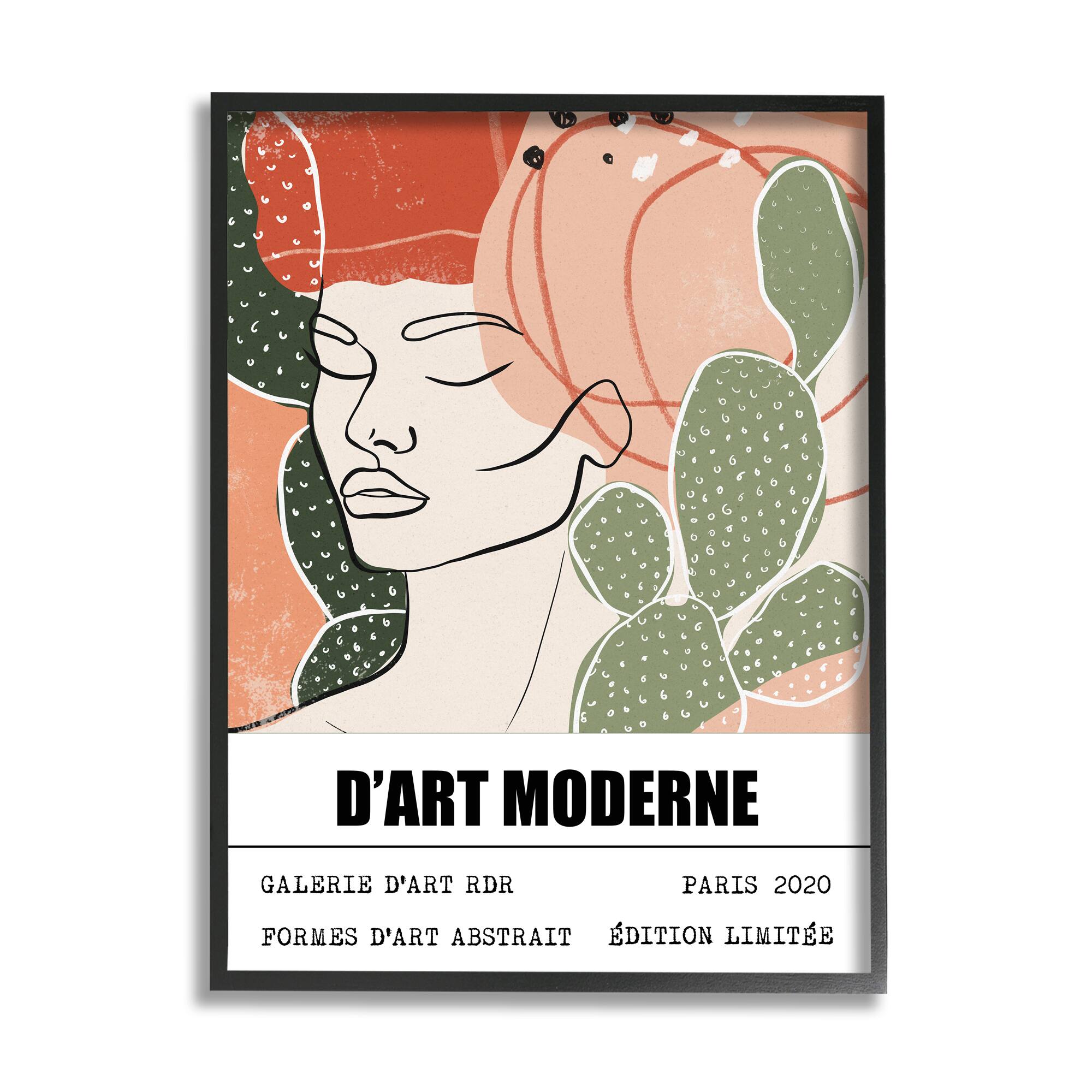 Stupell Industries Parisian Modern Abstraction Woman's Face Green Cactus in Frame Wall Art